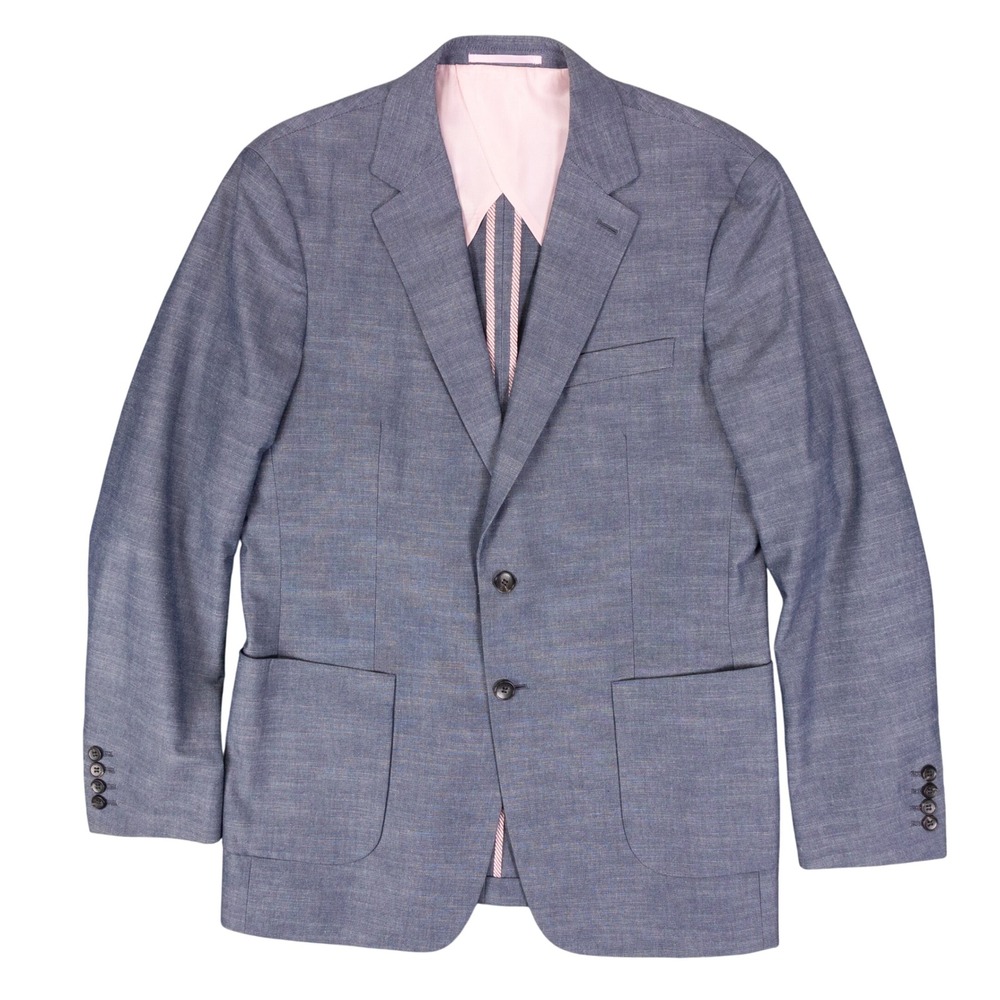 Charles Tyrwhitt Blazer Slim Fit Mens 42L Blue Cotton Sport Coat Patch Pockets